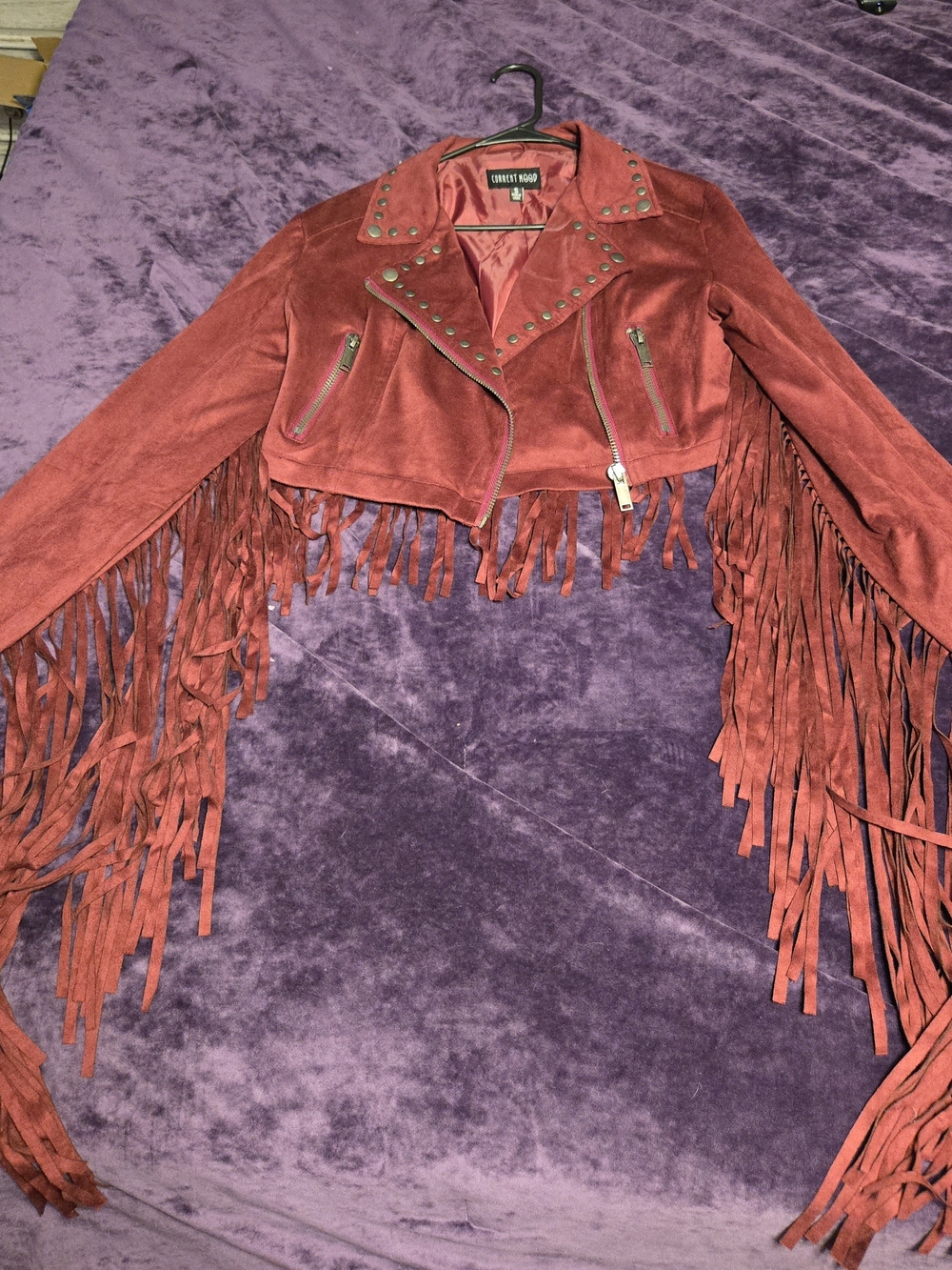 Current Mood/dolls Kill Rust Red Suede Fringe Moto Jacket